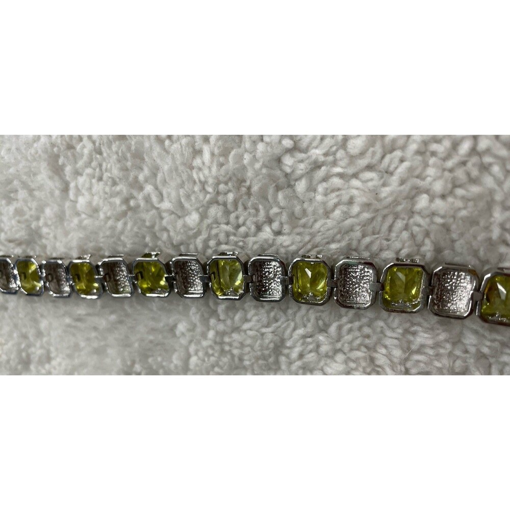 PARK LANE TWO TONE CUSHION OLIVINE CZ 7.5" TENNIS BRACELET DOUBLE SAFETY - Picture 3 of 5